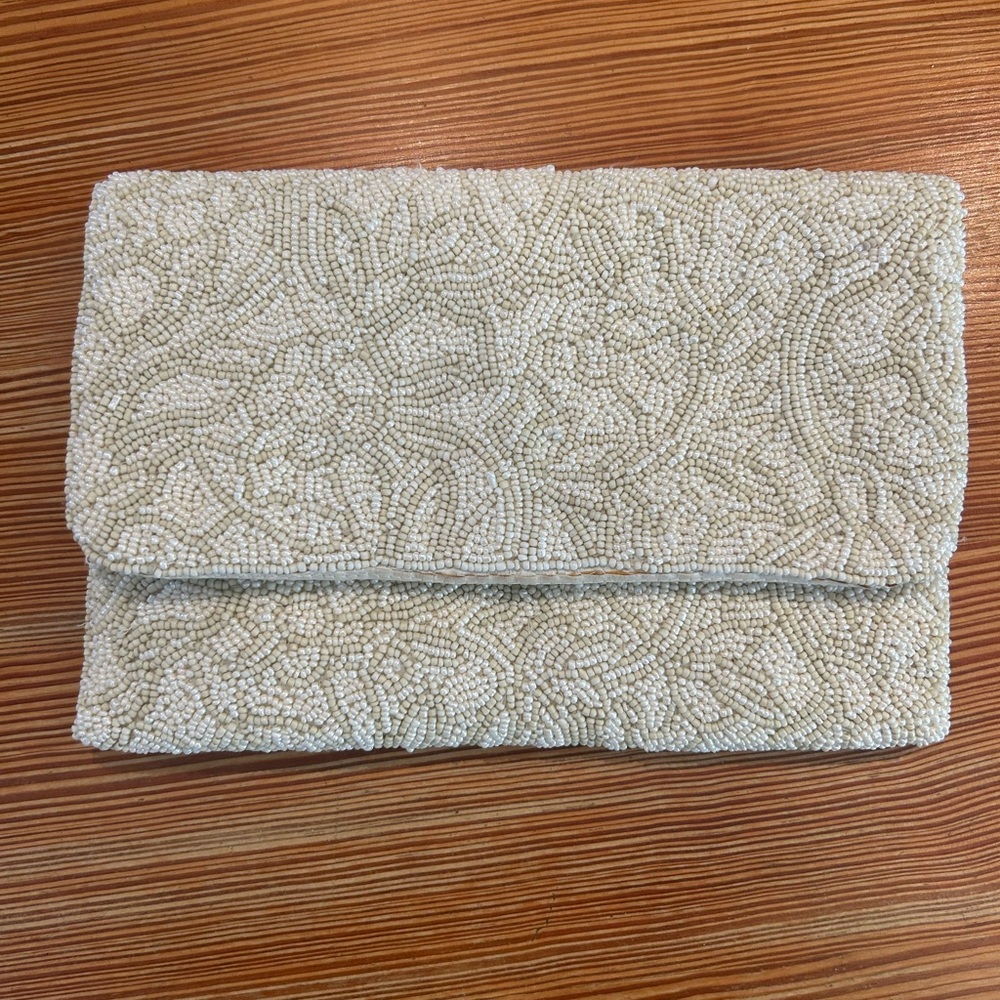 Elegant Beaded Cream Clutch